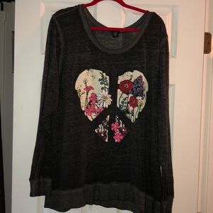Grey flower peace sign sweatshirt